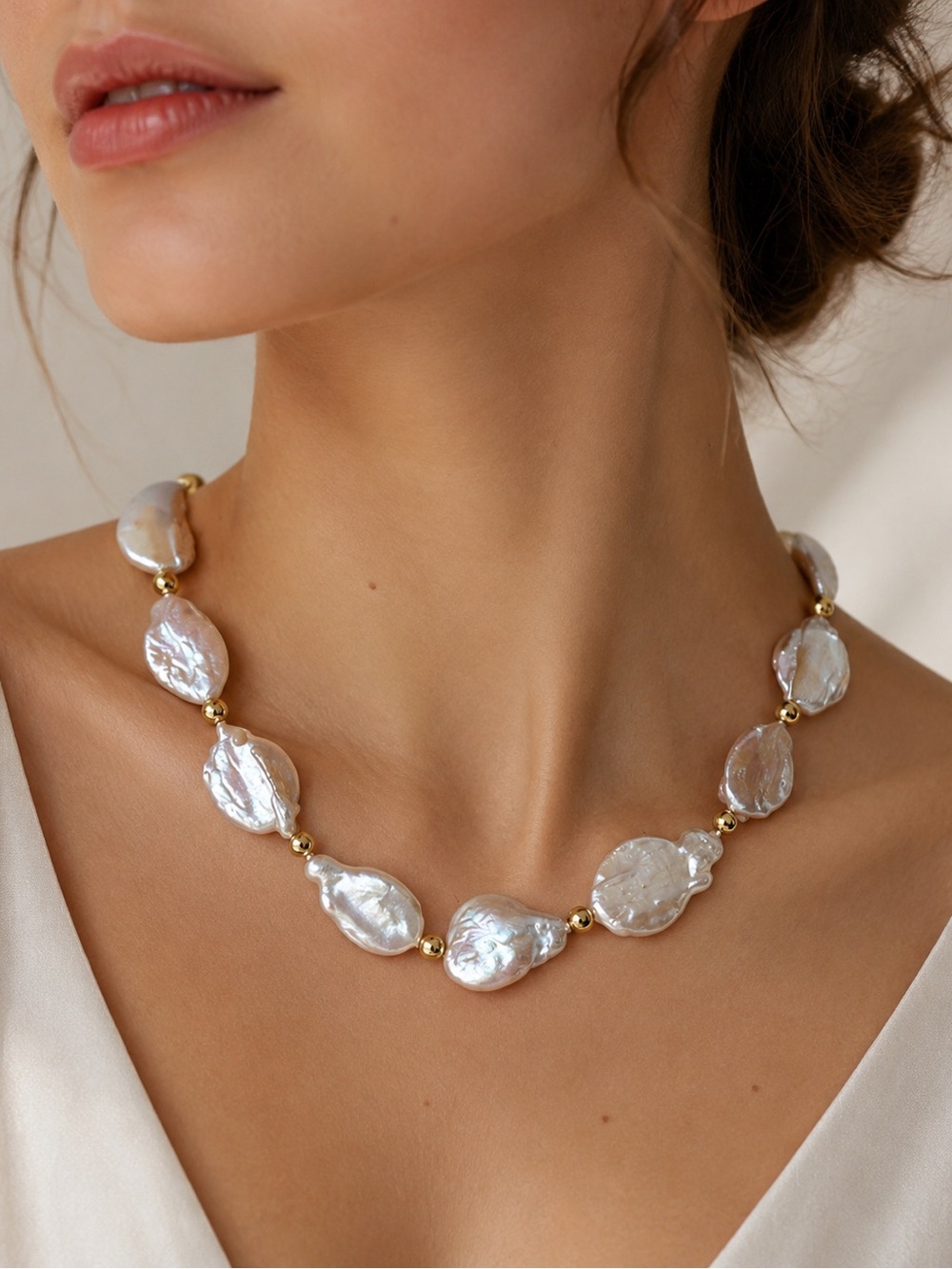 Iris & Lily Elegant Gold and White Freshwater Pearls Necklace 17" lg + 2 in extn